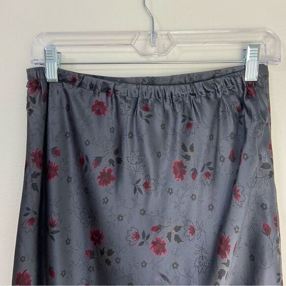 Y2K Gray Floral 100% Silk Midi Slip Skirt Dainty Fairycore Feminine Dark Romance - Picture 6 of 14